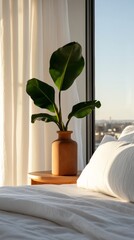 Leinwandbilder - Minimalist Urban Oasis Floor-to-Ceiling Windows, Cityscape Views and Modern Furnishings - Luxury Real Estate Marketing for Modern Lifestyle Enhancement