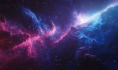 Wall Mural - deep space shot of glowing star clusters and nebulae in vivid hues of blue, purple, and pink.