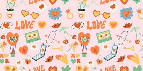 Naklejka na meble seamless pattern with romantic objects in doodle style. Element for decoration design mail posts postcards poster print invitation background backdrop wrapping wallpaper banner textile