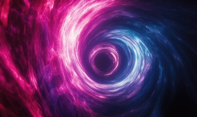 Wall Mural - dynamic light trails of vivid magenta and cyan creating a circular vortex, set against a minimalist,