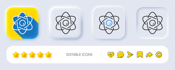 Wall Mural - Atom core line icon. Neumorphic, Flat shadow, 3d buttons. Nuclear power sign. Nucleus energy symbol. Line atom core icon. Social media icons. Vector