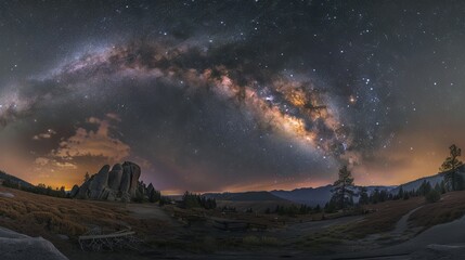 Wall Mural - Stunning long exposure photograph of the Milky Way galaxy illuminating a clear night sky with vibrant stars and cosmic dust, showcasing the beauty of the universe in a serene and awe-inspiring scene