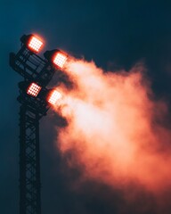 Poster - Dramatic Fog-Piercing Floodlights Steel Structures Illuminating Evening Mist for Dynamic Sports Venue Environment and Competitive Branding