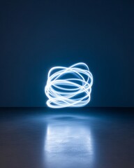 Fototapete - Dynamic Light Art Installation Contemporary LED Swirls on Reflective Surface - Visual Content for Tech Branding and Experiential Event Design