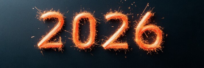 Aufkleber - Vibrant Sparkler Text Art 2026 Light Trails on Dark Canvas - Festive Visual for Event Marketing and Digital Celebrations in Entertainment and Media Industry