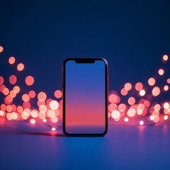 Fototapete - Neon Gradient Smartphone on Textured Surface Vibrant Tech Display for Social Media and Digital Content Marketing - Engaging Youth with Interactive Mobile Interfaces