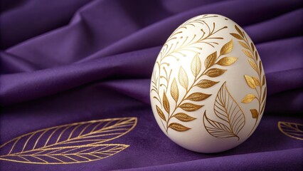 Wall Mural - Elegant decorated egg on rich purple fabric