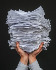 Poster - Minimalist Paperwork Stack Professional Hands Holding Thick Document File - Streamlined Business Management and Legal Compliance in Modern Administrative Workflows