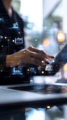 Leinwandbilder - Futuristic Workflow Interface Holographic Process Diagrams and Icons in Sleek Urban Office - Business Automation and Digital Efficiency for Modern Enterprises