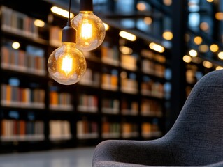 Poster - Contemporary Library Ambiance Cozy Seating and Warm Lighting for Publishing and Retail - Enhance Reading Experience with Modern Advertising Displays in Minimalist Spaces