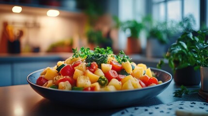 Wall Mural - Homecook Creates Delicious Vegetable Casserole Kitchen Food Photography Cozy Atmosphere Close-Up Culinary Art