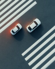 Leinwandbilder - Futuristic Autonomous Vehicle Display Sleek Metallic Cars on Urban Asphalt - Advanced Mobility Innovation for Smart Transportation Systems and Digital Road Safety Enhancement