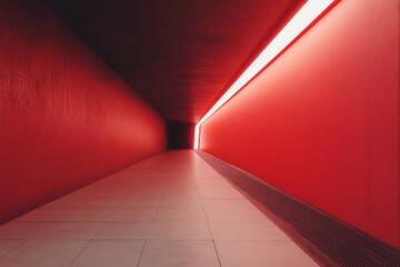 Aufkleber - Futuristic Red Hallway Sleek Minimalist Design with LED Illumination - Modern Architecture for Tech Spaces and Digital Marketing Atmospheres