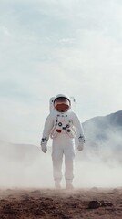 Aufkleber - Contemporary Tech-Trek Figure Astronaut in Monochrome Suit on Desert Terrain - Emotional Exploration Imagery for Innovative Marketing and Adventure Branding