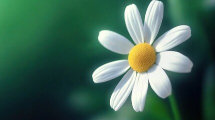 Wall Mural - Close-up of a white daisy flower with a yellow center on a green background