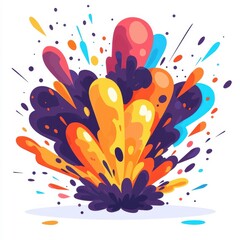 Wall Mural - Flat style illustration of an explosion, isolate on a white background, emphasizing bold colors and shapes.