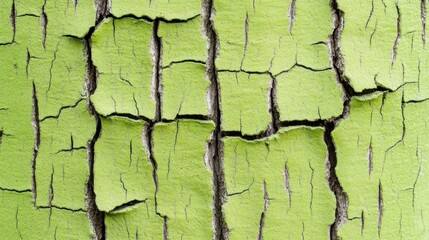 Poster - Detailed Close-up of Cracked Green Paint on Weathered Wooden Surface Revealing Texture and Colors with Natural Patterns