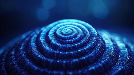 Poster - Blue Spiral Shell with Intricate Texture and Depth, Captured in Atmospheric Lighting for Nature and Oceanic Themes