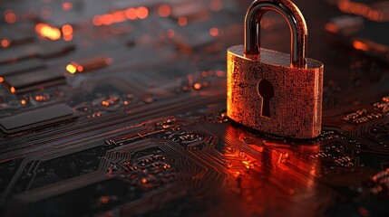 Poster - Digital Security Lock on Circuit Board Illustrating Cyber Protection and Data Safety Techniques in Modern Technology