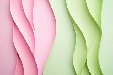 Wall Mural - Abstract pastel pink and green paper waves.