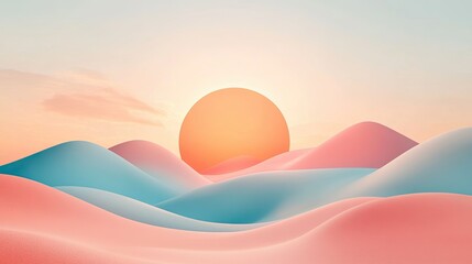 Wall Mural - Dreamy abstract landscape with soft curves and pastel colors during a serene sunset