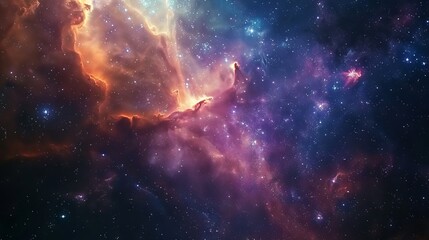 majestic cosmic panorama of a swirling nebula surrounded by glimmering galaxies in the depths of out