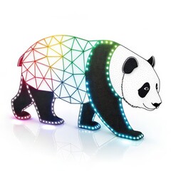 Canvas Print - Panda Made of Glowing LED Lights on a white background