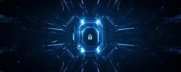 Wall Mural - abstract background with security and cyber concept, a padlock on a blue technology digital illustra