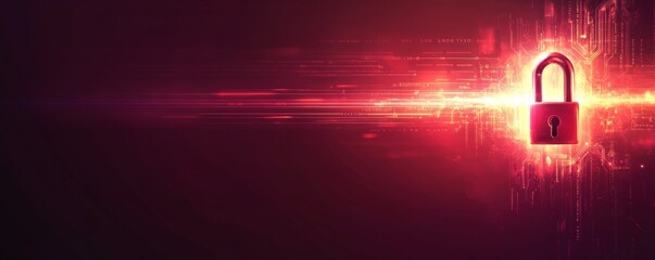 Wall Mural - abstract background with security and cyber concept, a padlock on a blue technology digital illustra