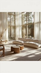 Wall Mural - Modern Minimalist Living Room with Natural Light and Soft Textures