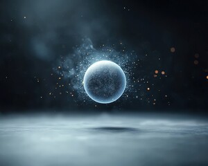 Wall Mural - a blue sphere floating in the air with a lot of smoke and fire around it