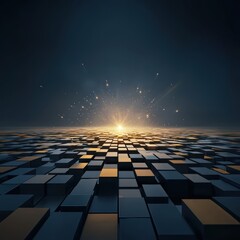 Wall Mural - a computer generated image of a cityscape with a bright light shining on it