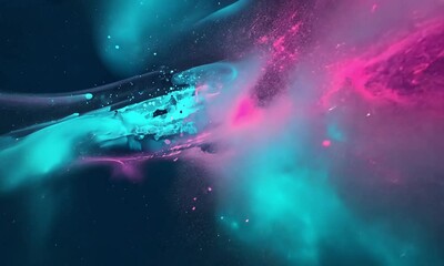 Wall Mural - abstract dynamic blue pink ink splashes on dark background