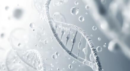 Wall Mural - detailed rendering showcases intertwined dna strands floating against a white and gray backdrop, sym