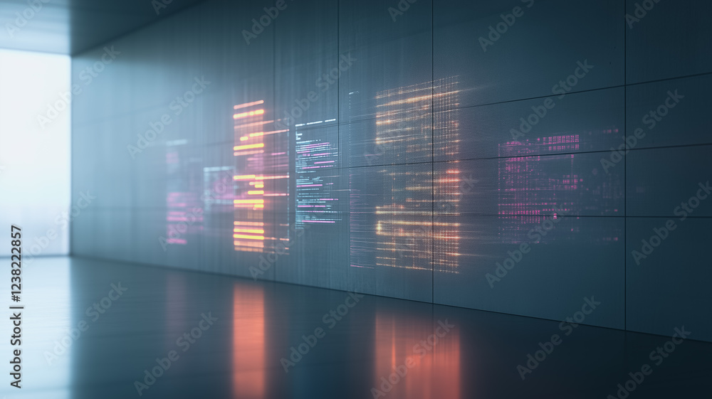 Data Stream Wall: Abstract visualization of data streams flowing on a ...