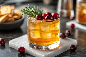 Wall Mural - Festive Cocktail with Cranberries and Rosemary Garnish for Holiday Gatherings