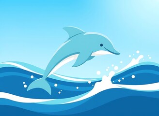 Poster - an image of a dolphin jumping out of the water, dolphin jumping out of the water with a blue sky in the background