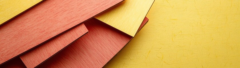 Wall Mural - Vibrant yellow and red textured wall, a closeup view of abstract architectural design