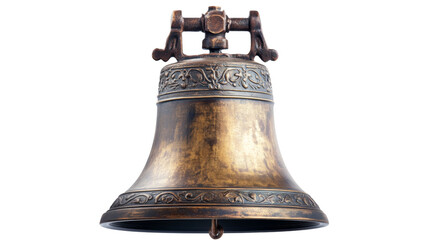 Old bronze bell isolated on transparent background showing ornate floral decoration