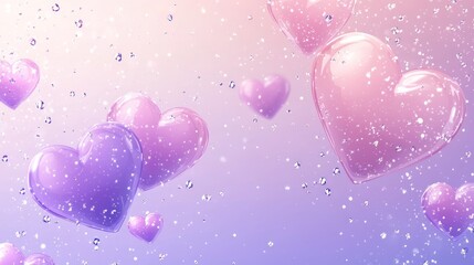 Wall Mural - Pink, purple hearts float; pastel background; Valentine's Day design