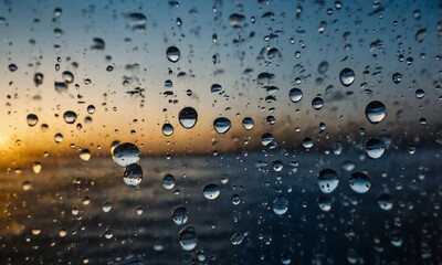Wall Mural - closeup water drops on the glass surface, condensation forming droplets, crystal-clear texture, wet 