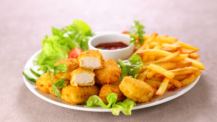 Poster - Plate of Nuggets, Fries, and Salad