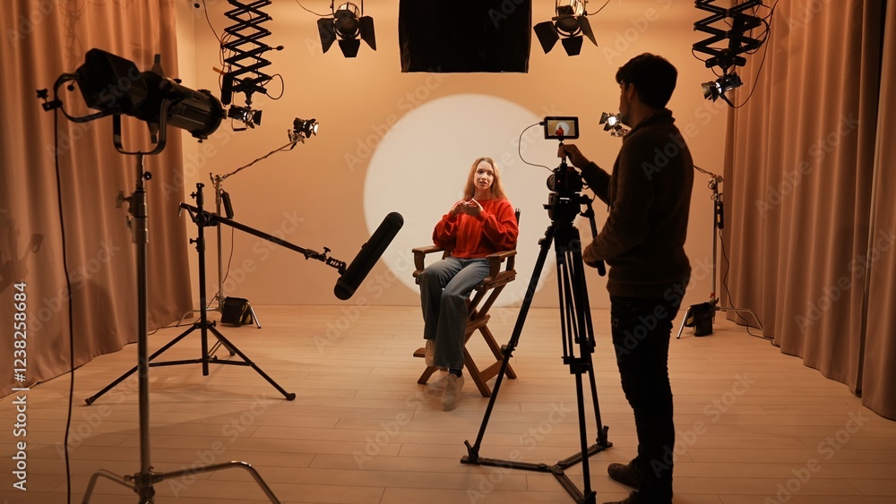 Studio for photo video production filming with lighting equipment and ...