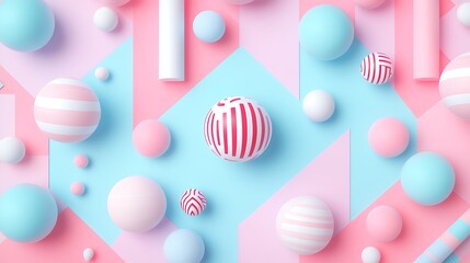 Wall Mural - abstract colorful composition with geometric shapes and spheres in pastel shades on a stylish backgr