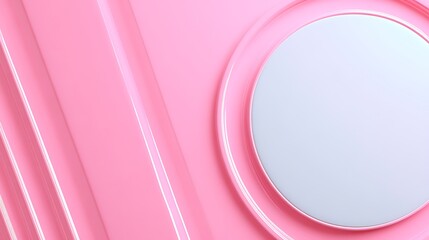 Wall Mural - Abstract Pink Background with Round Mirror and Smooth Lines for Modern Interior Design Accents and Decor