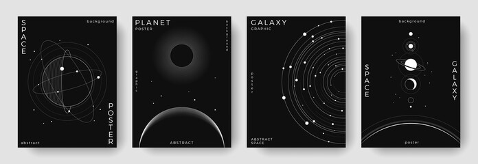 Wall Mural - set of abstract space astronomy backgrounds. line art galaxy, universe, planet, solar system. scienc