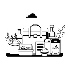 Poster - A glyph illustration of grocery basket with various food items 