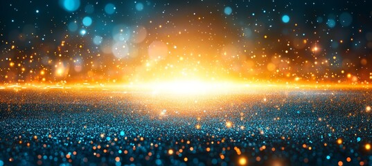 Wall Mural - abstract background with glowing glittering particles. illuminated stage with cold and warm colors