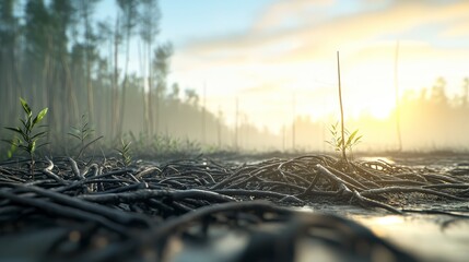 Intricate texture of natural sticks, a closeup view of bundle in the ground bundle