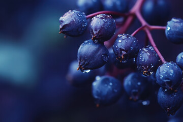 Wall Mural - Close-up of dark berries with water droplets, showcasing natural beauty and detail.